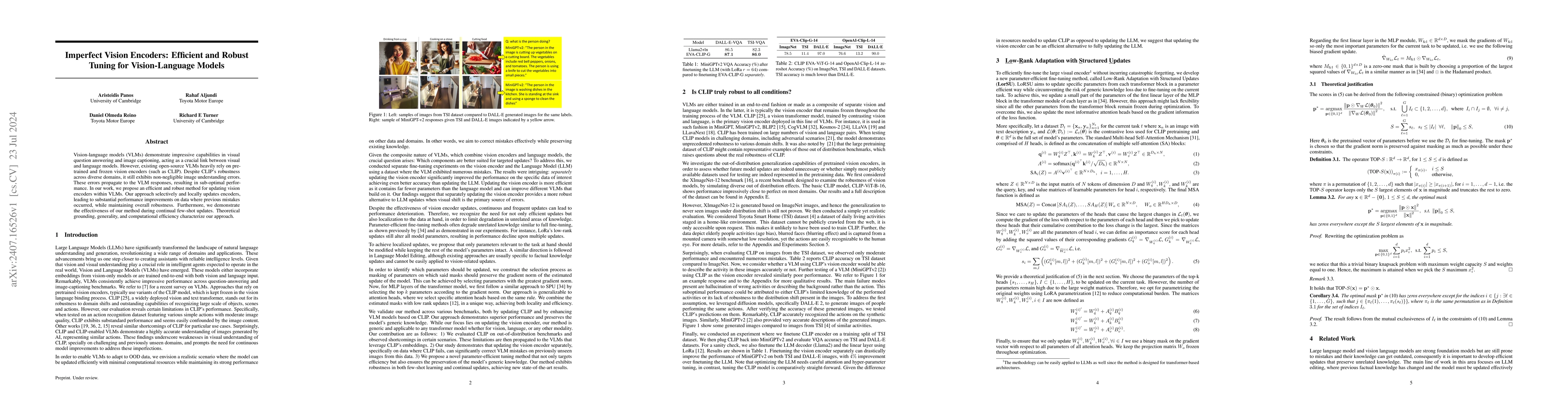 Thumbnail for Imperfect Vision Encoders: Efficient and Robust Tuning for
  Vision-Language Models