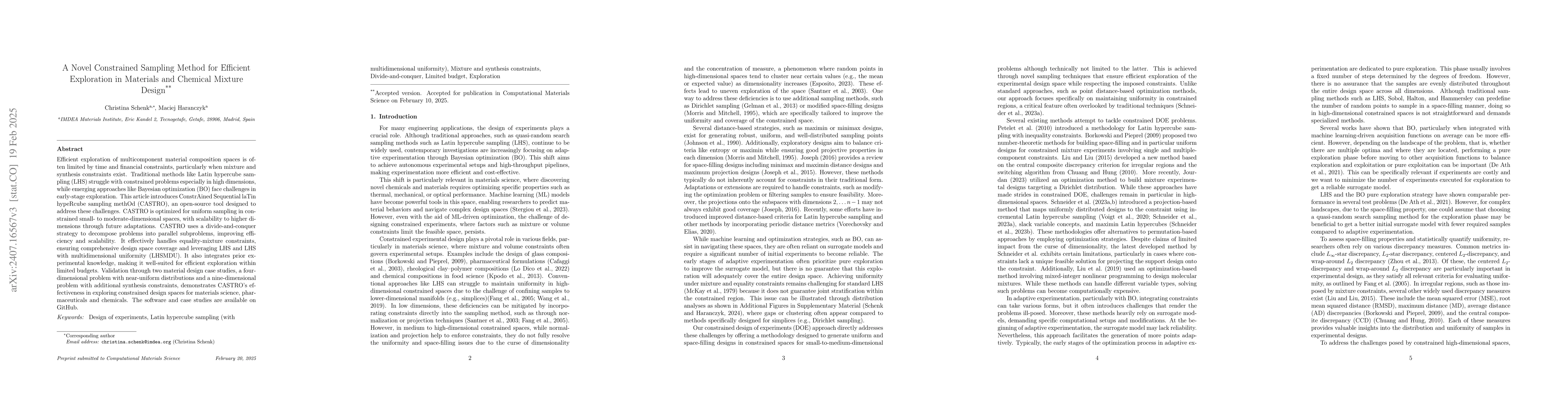 Thumbnail for CASTRO -- Efficient constrained sampling method for material and
  chemical experimental design
