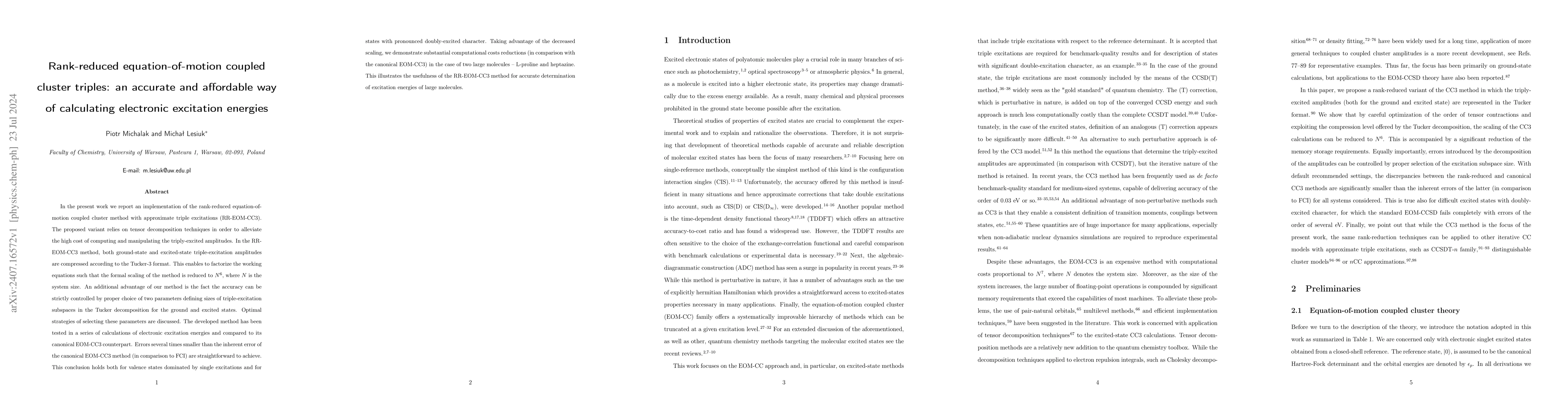 Thumbnail for Rank-reduced equation-of-motion coupled cluster triples: an accurate and
  affordable way of calculating electronic excitation energies