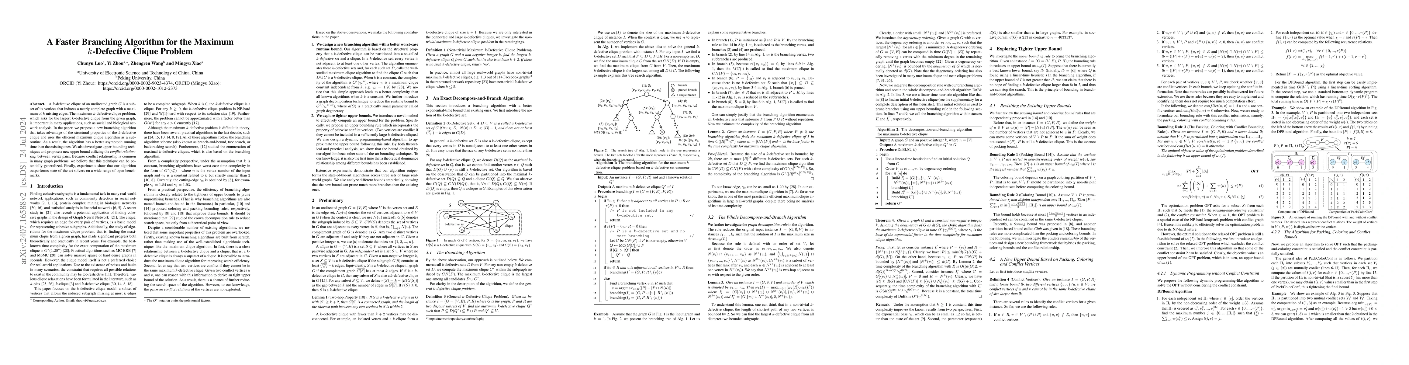 Thumbnail for A Faster Branching Algorithm for the Maximum $k$-Defective Clique
  Problem