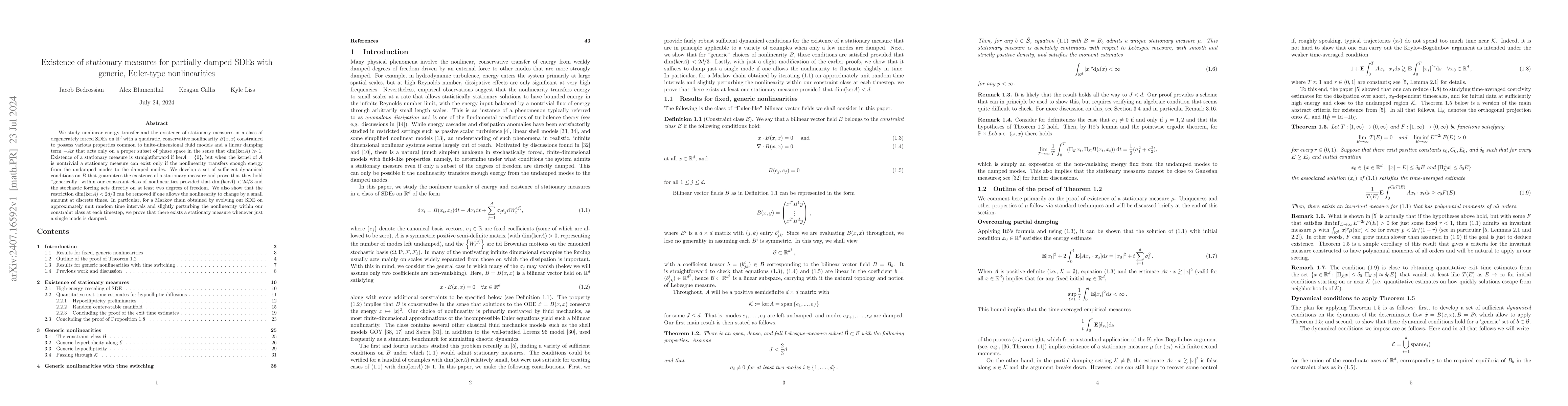 Thumbnail for Existence of stationary measures for partially damped SDEs with generic,
  Euler-type nonlinearities