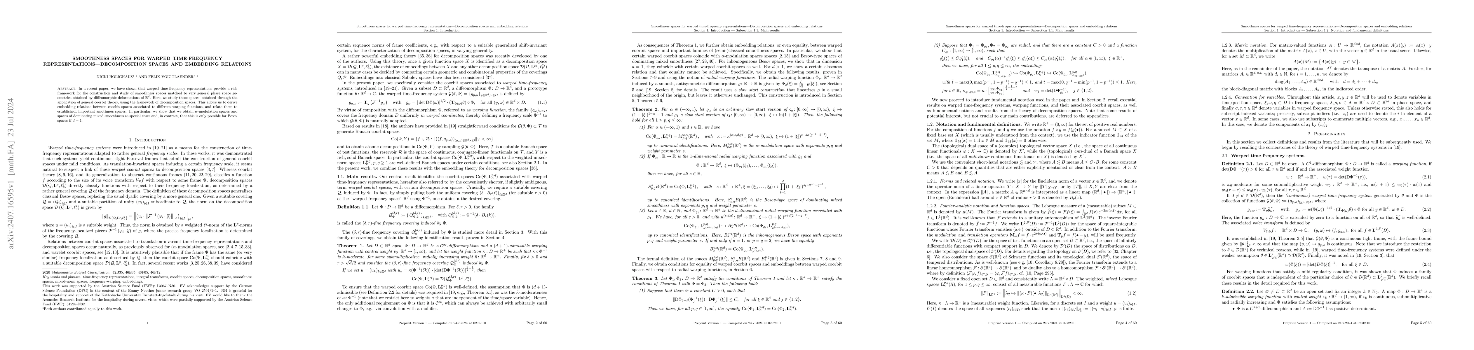 Thumbnail for Smoothness spaces for warped time-frequency representations --
  Decomposition spaces and embedding relations