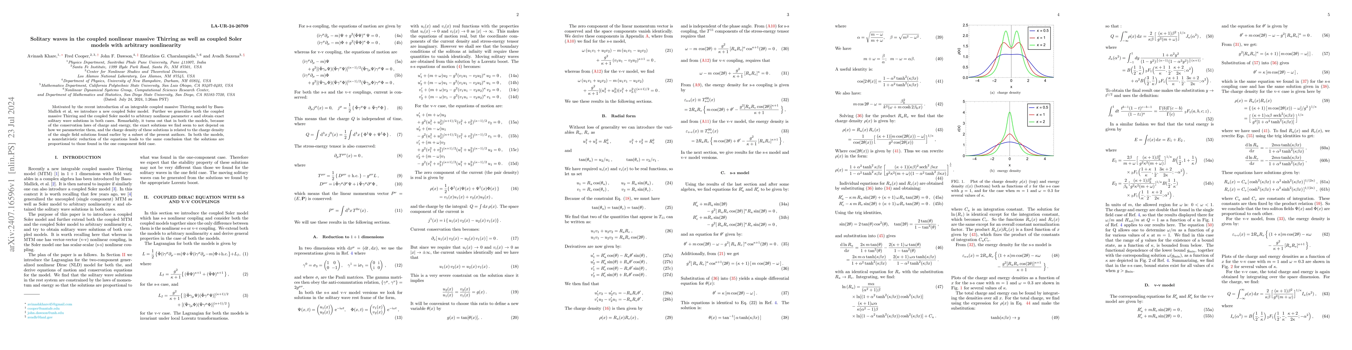 Thumbnail for Solitary waves in the coupled nonlinear massive Thirring as well as
  coupled Soler models with arbitrary nonlinearity