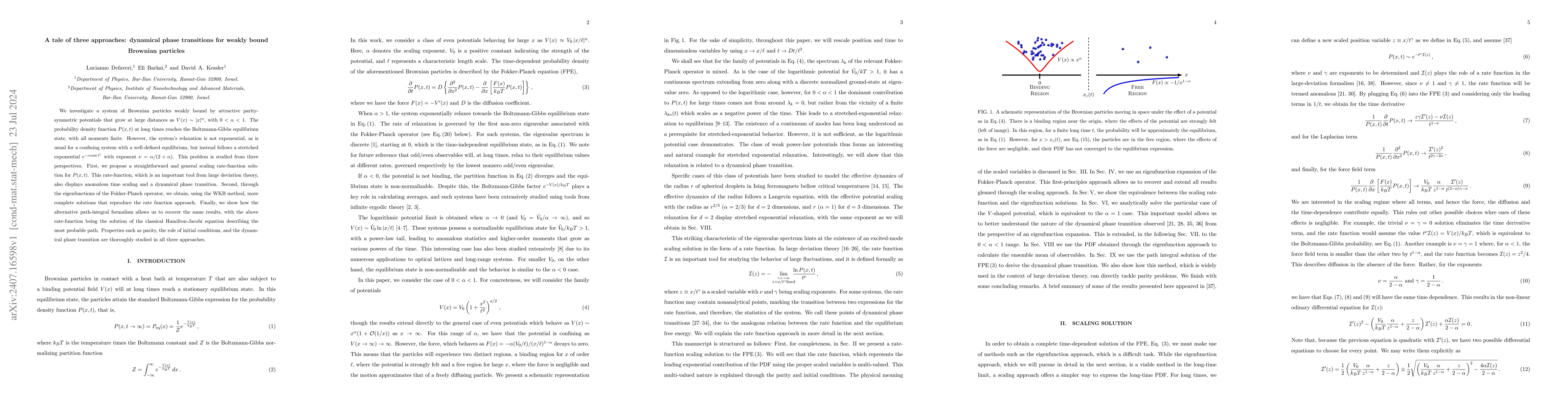 Thumbnail for A tale of three approaches: dynamical phase transitions for weakly bound
  Brownian particles