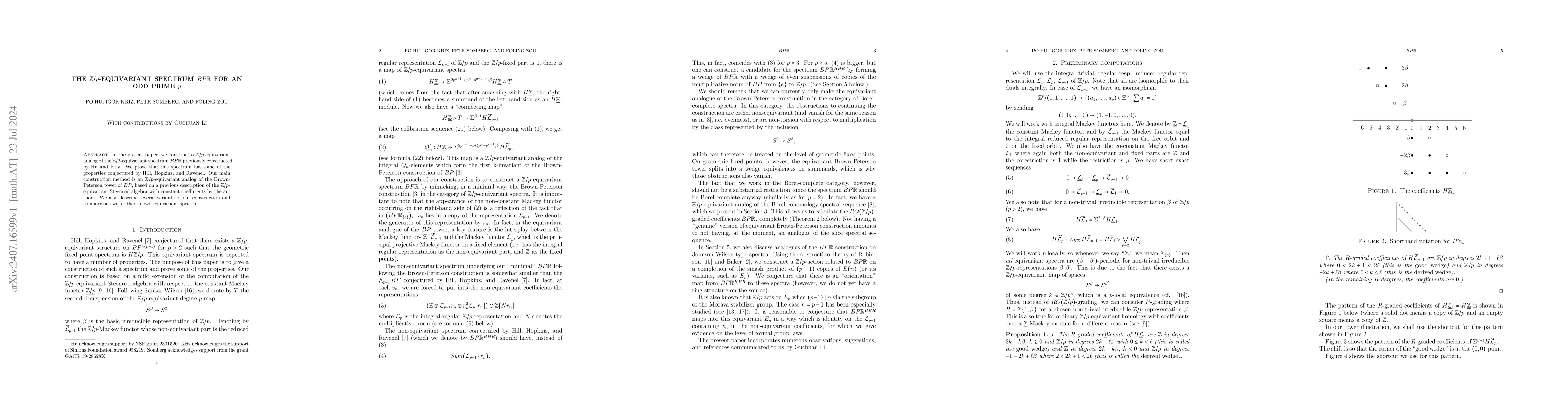 Thumbnail for The $\mathbb{Z}/p$-equivariant spectrum $BP\mathbb{R}$ for an odd prime
  $p$