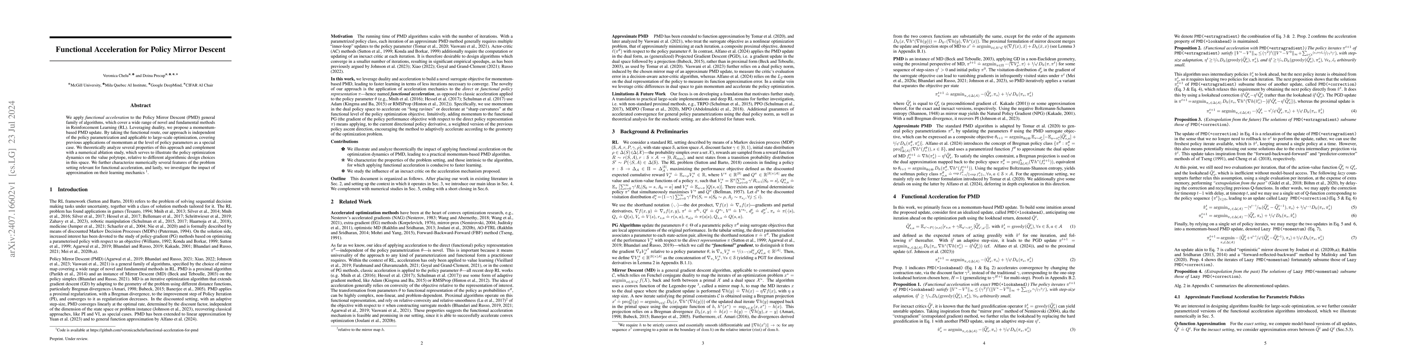 Thumbnail for Functional Acceleration for Policy Mirror Descent