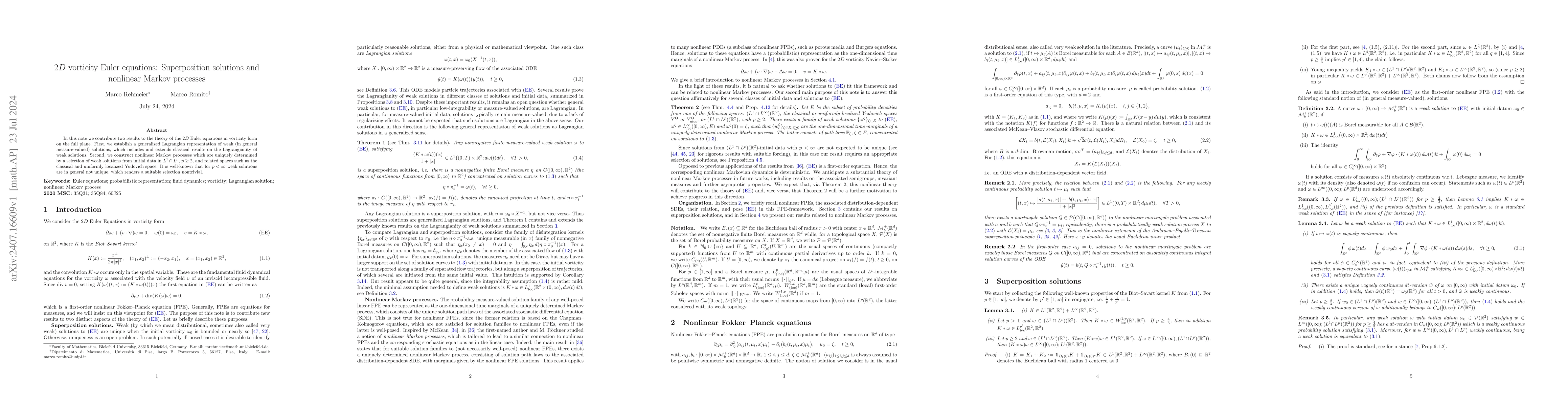 Thumbnail for $2D$ vorticity Euler equations: Superposition solutions and nonlinear
  Markov processes