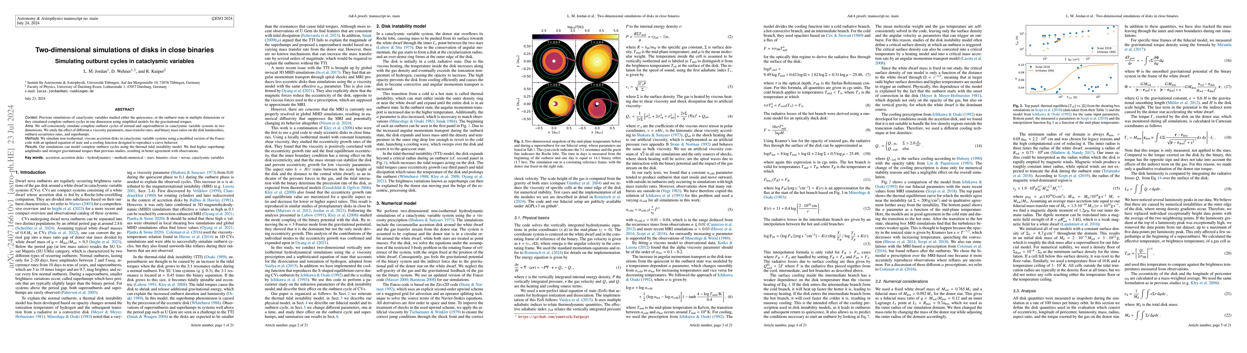 Thumbnail for Two-dimensional simulations of disks in close binaries: Simulating
  outburst cycles in cataclysmic variables