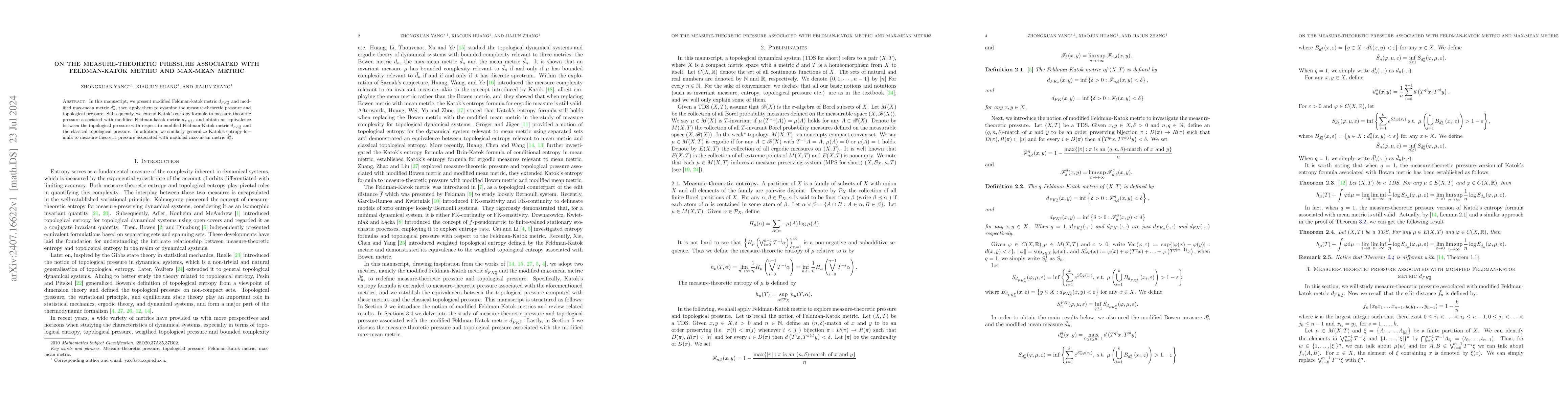Thumbnail for On the measure-theoretic pressure associated with Feldman-Katok metric
  and max-mean metric