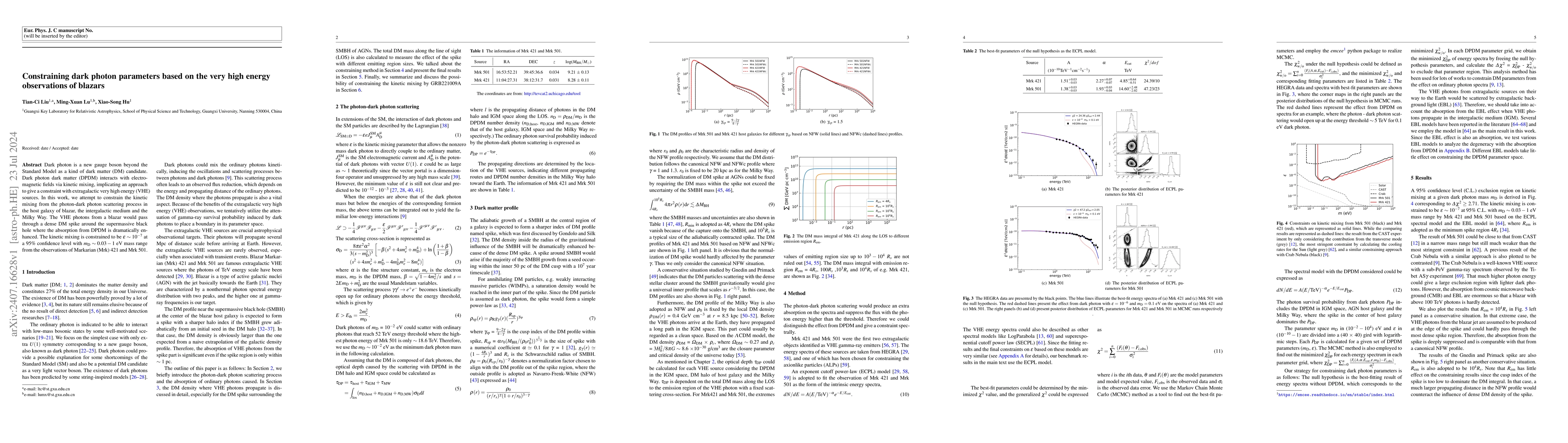 Thumbnail for Constraining dark photon parameters based on the very high energy
  observations of blazars
