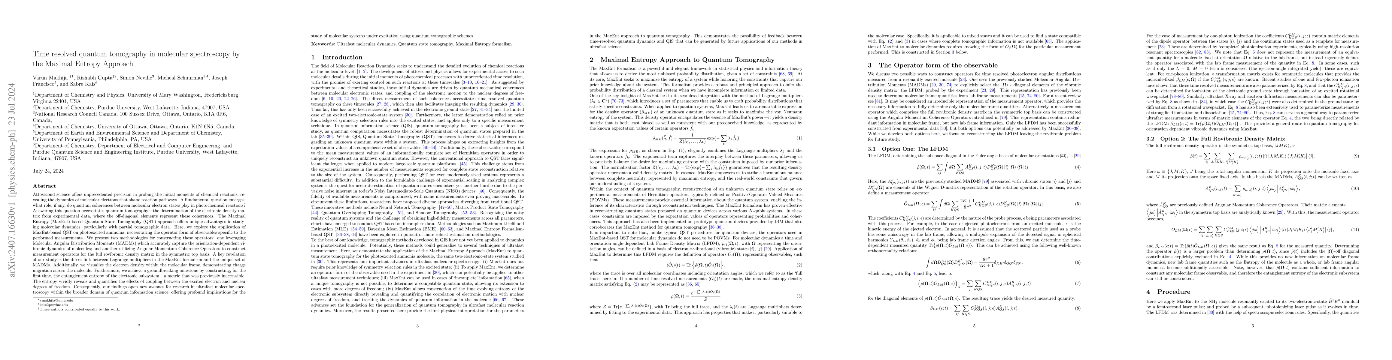 Thumbnail for Time resolved quantum tomography in molecular spectroscopy by the
  Maximal Entropy Approach
