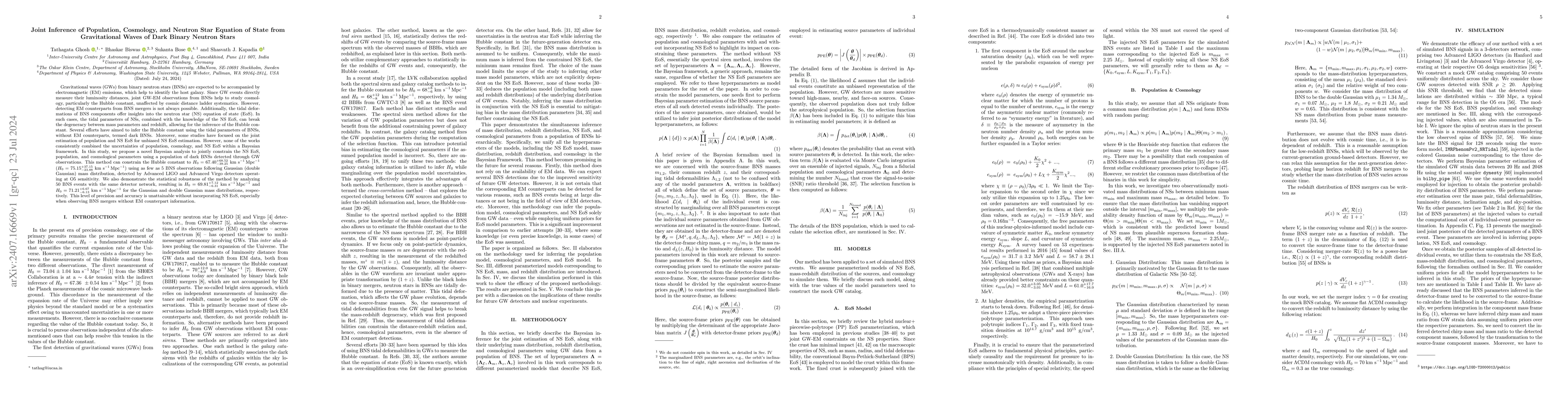 Thumbnail for Joint Inference of Population, Cosmology, and Neutron Star Equation of
  State from Gravitational Waves of Dark Binary Neutron Stars