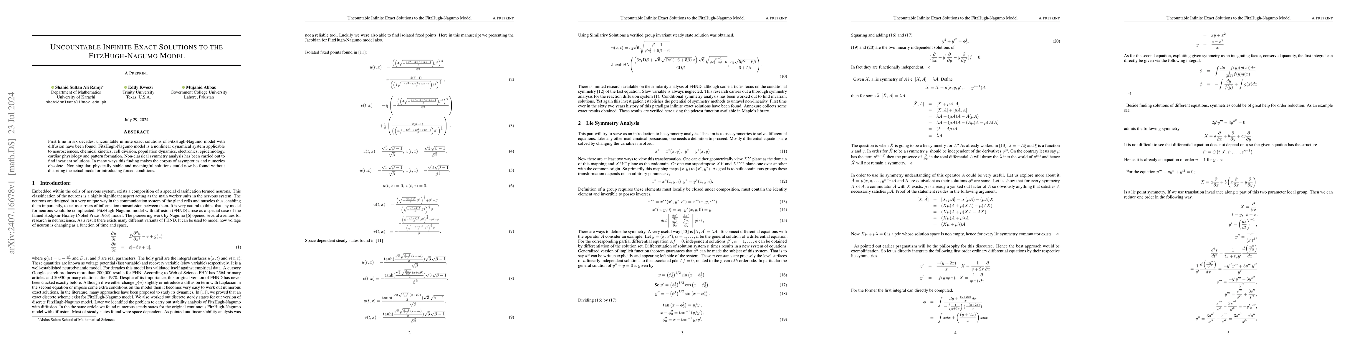 Thumbnail for Uncountable Infinite Exact Solutions to the FitzHugh-Nagumo Model