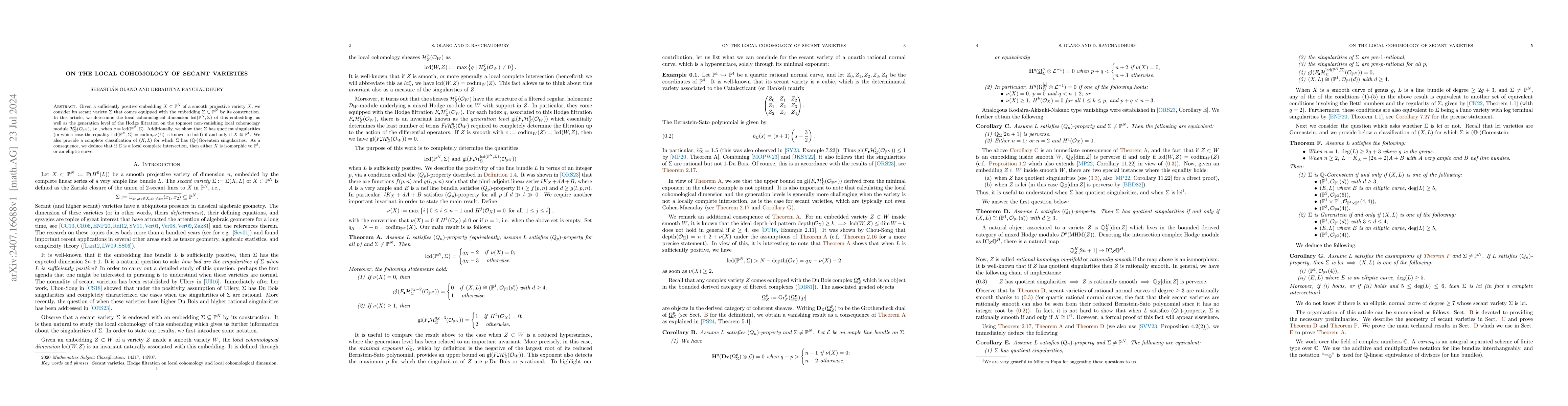Thumbnail for On the local cohomology of secant varieties