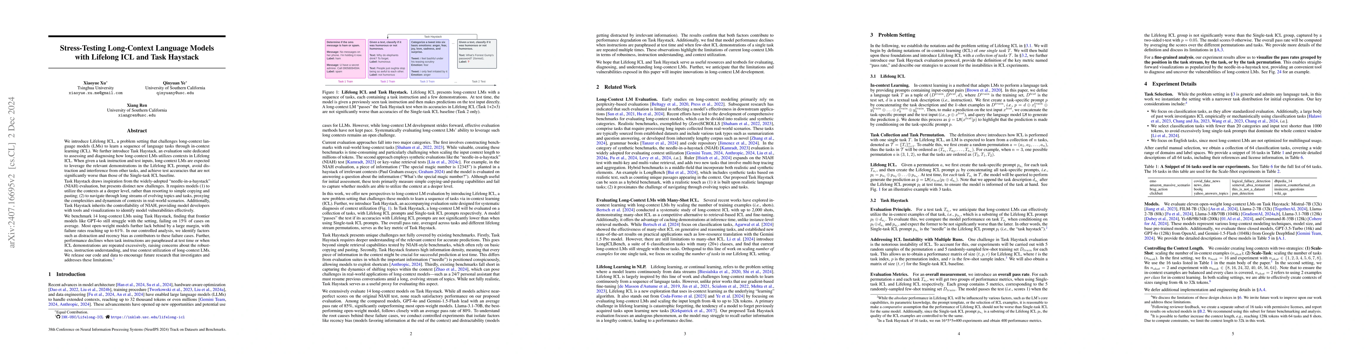 Thumbnail for Stress-Testing Long-Context Language Models with Lifelong ICL and Task
  Haystack