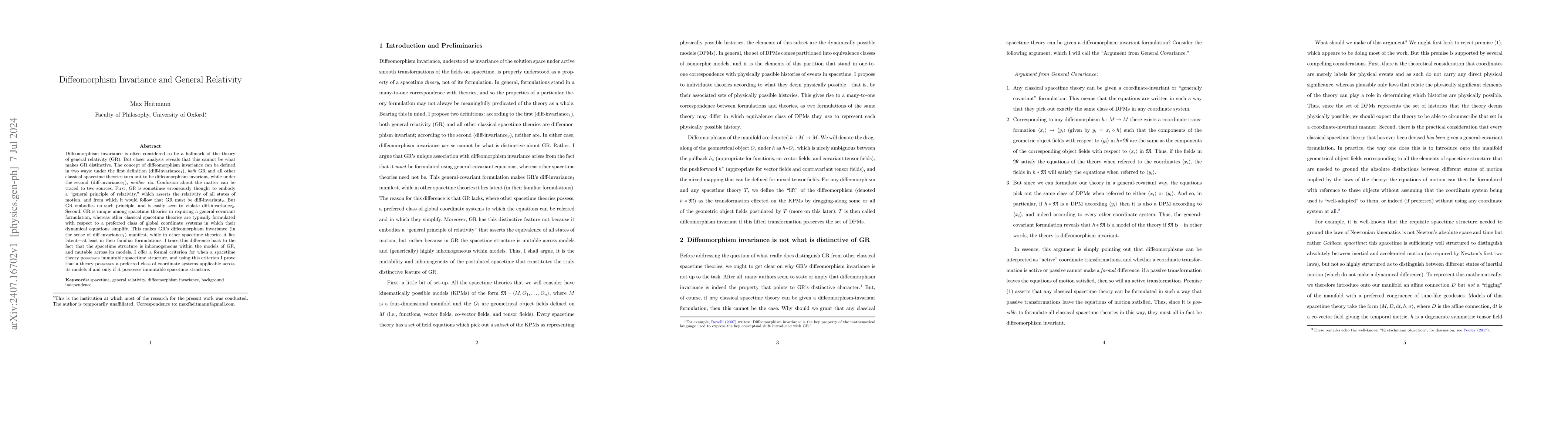 Thumbnail for Diffeomorphism Invariance and General Relativity