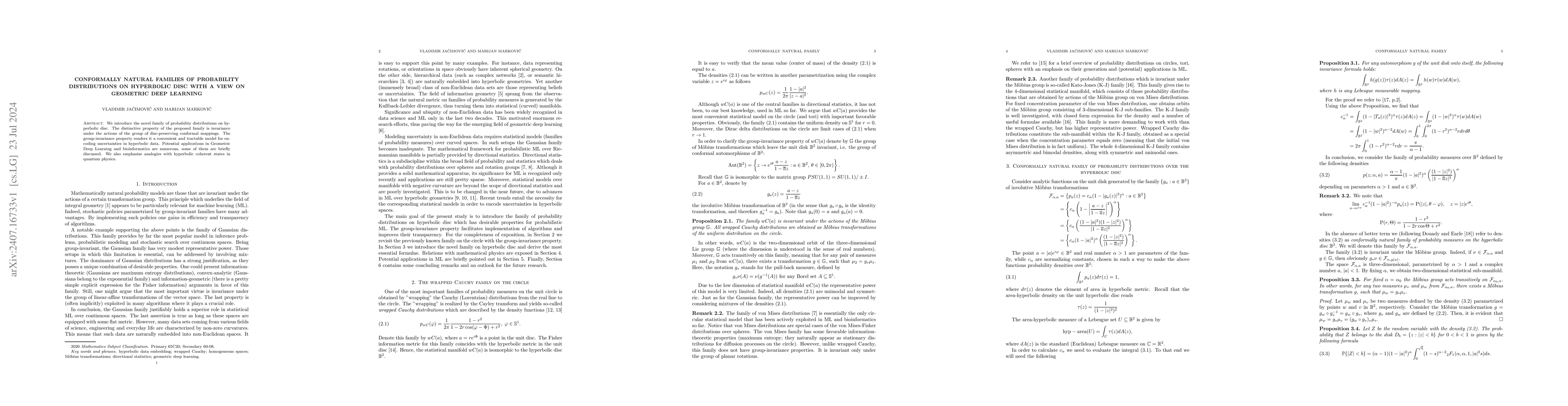 Thumbnail for Conformally Natural Families of Probability Distributions on Hyperbolic
  Disc with a View on Geometric Deep Learning