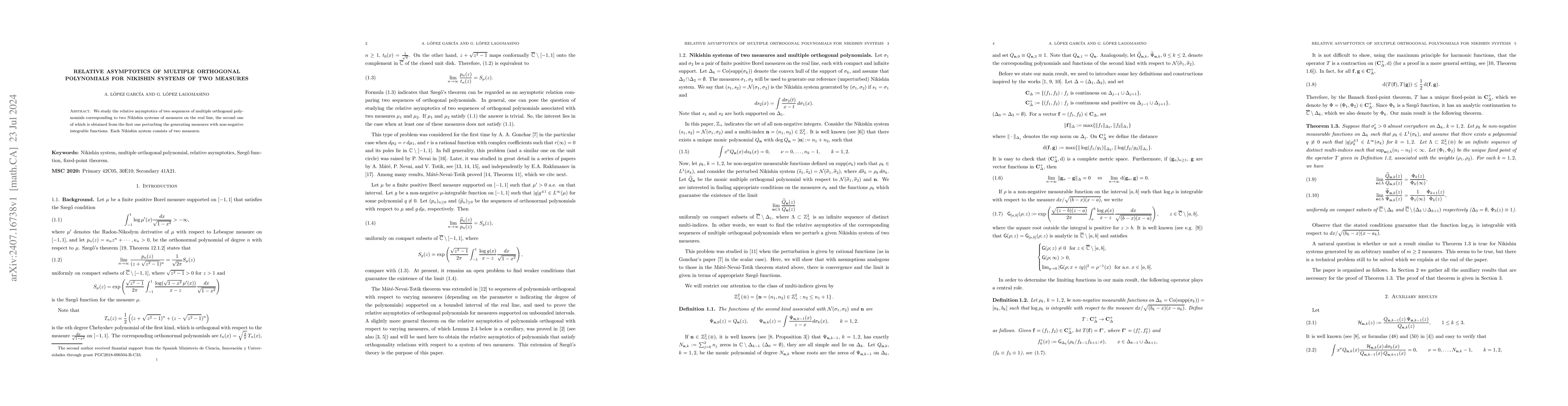 Thumbnail for Relative asymptotics of multiple orthogonal polynomials for Nikishin
  systems of two measures