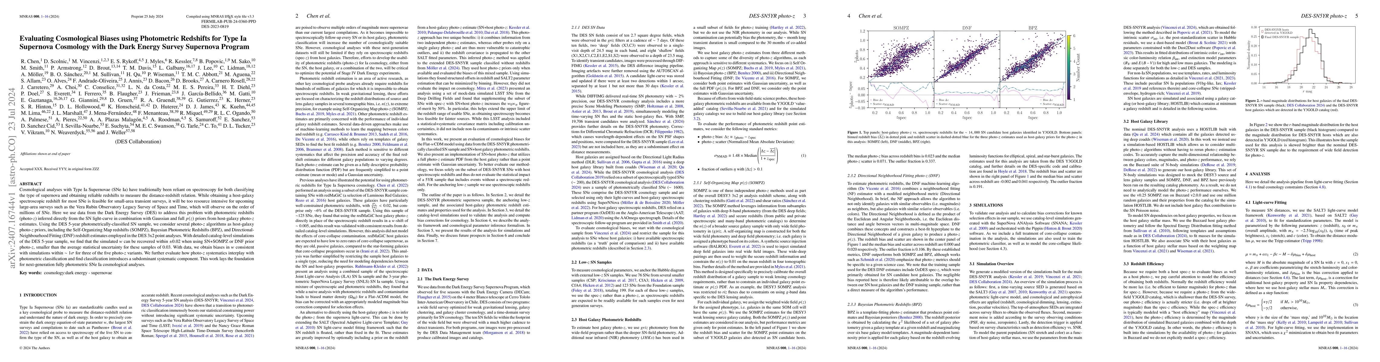 Thumbnail for Evaluating Cosmological Biases using Photometric Redshifts for Type Ia
  Supernova Cosmology with the Dark Energy Survey Supernova Program