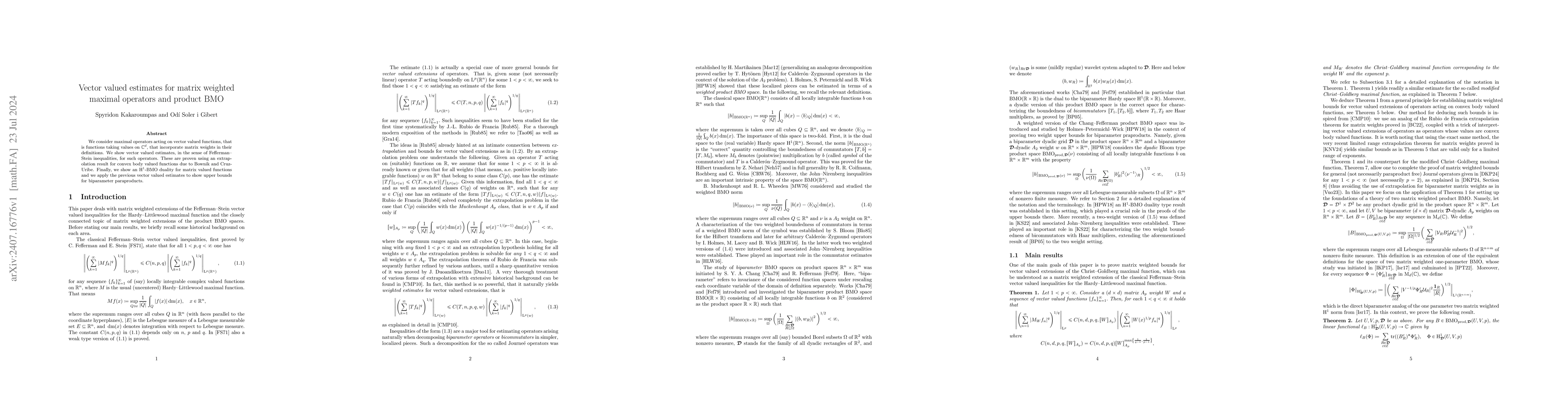 Thumbnail for Vector valued estimates for matrix weighted maximal operators and
  product $\mathrm{BMO}$