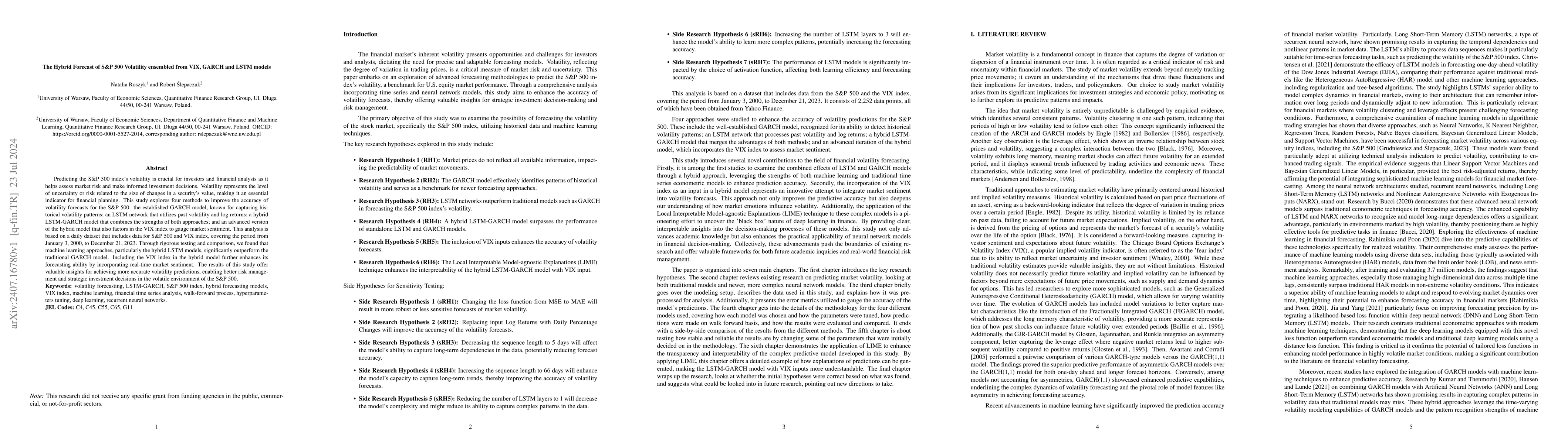 Thumbnail for The Hybrid Forecast of S&P 500 Volatility ensembled from VIX, GARCH and
  LSTM models