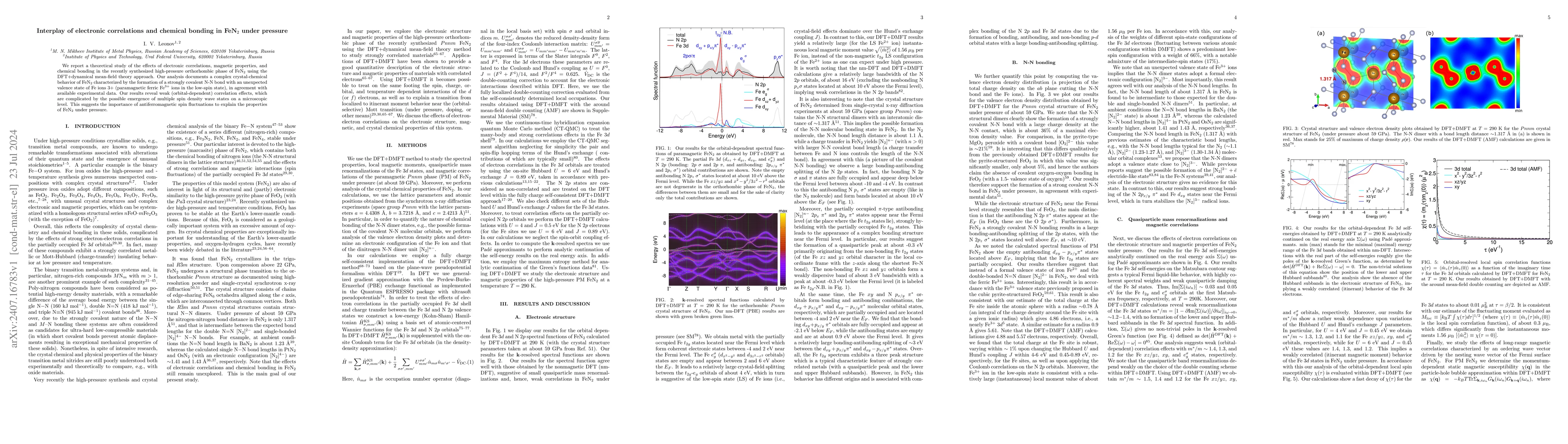 Thumbnail for Interplay of electronic correlations and chemical bonding in FeN$_2$
  under pressure