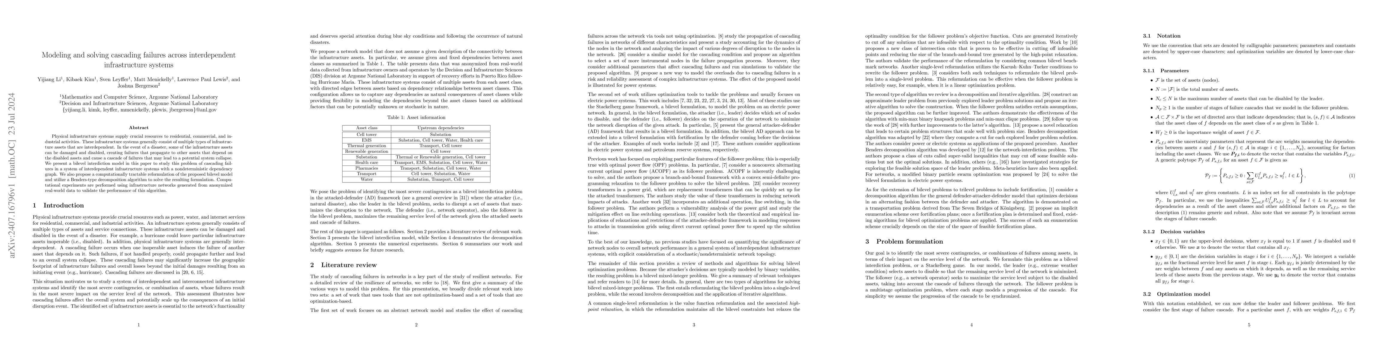 Thumbnail for Modeling and solving cascading failures across interdependent
  infrastructure systems