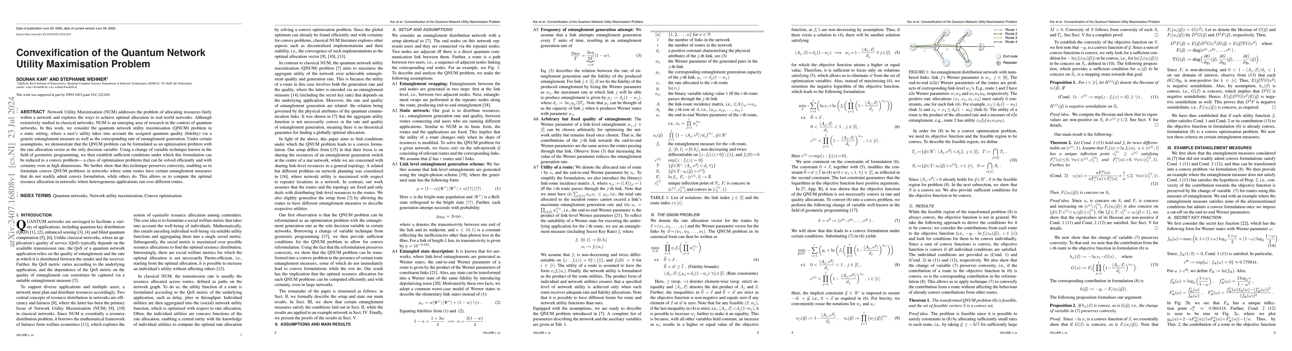 Thumbnail for Convexification of the Quantum Network Utility Maximisation Problem