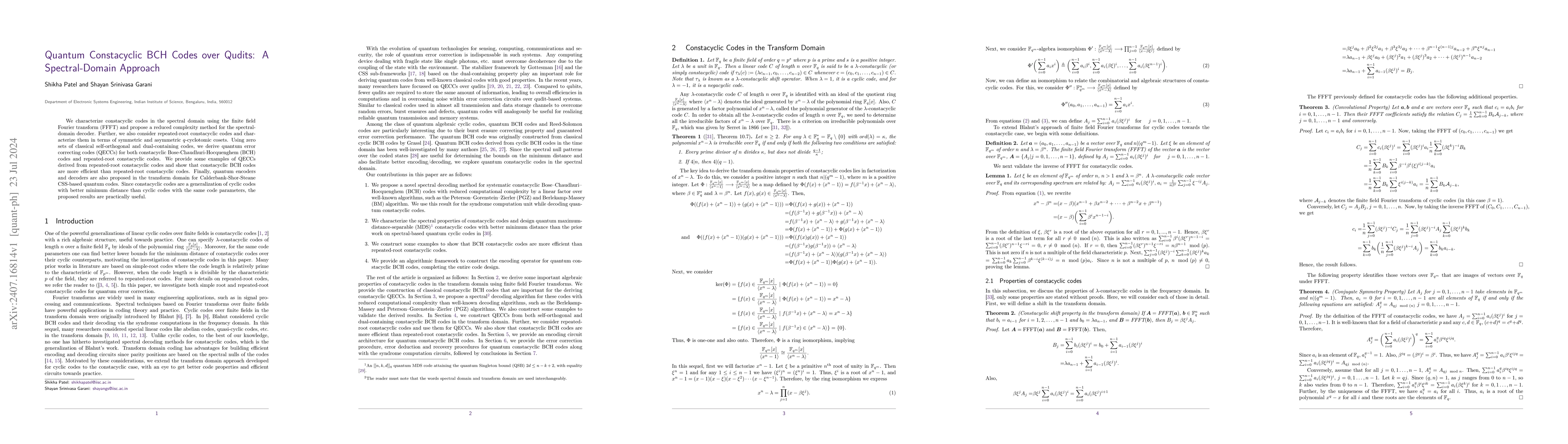 Thumbnail for Quantum Constacyclic BCH Codes over Qudits: A Spectral-Domain Approach