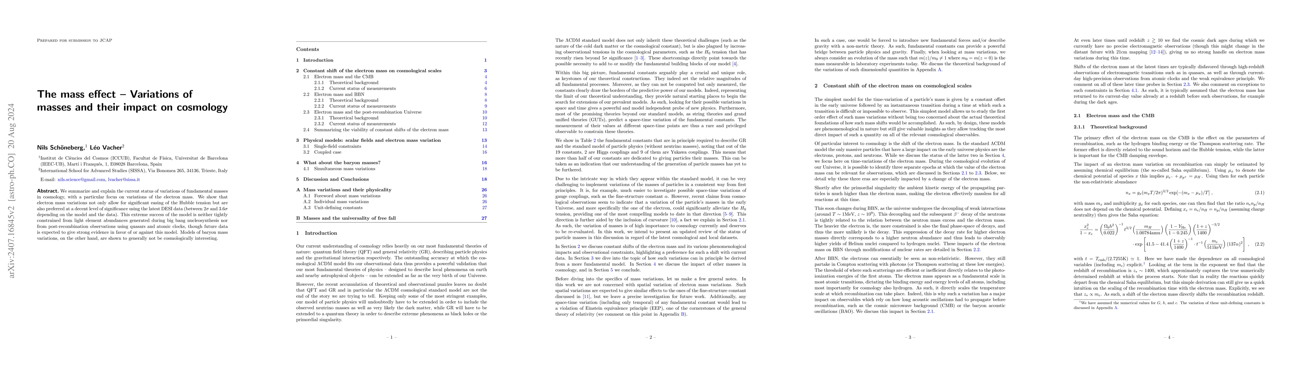 Thumbnail for The mass effect -- Variations of masses and their impact on cosmology