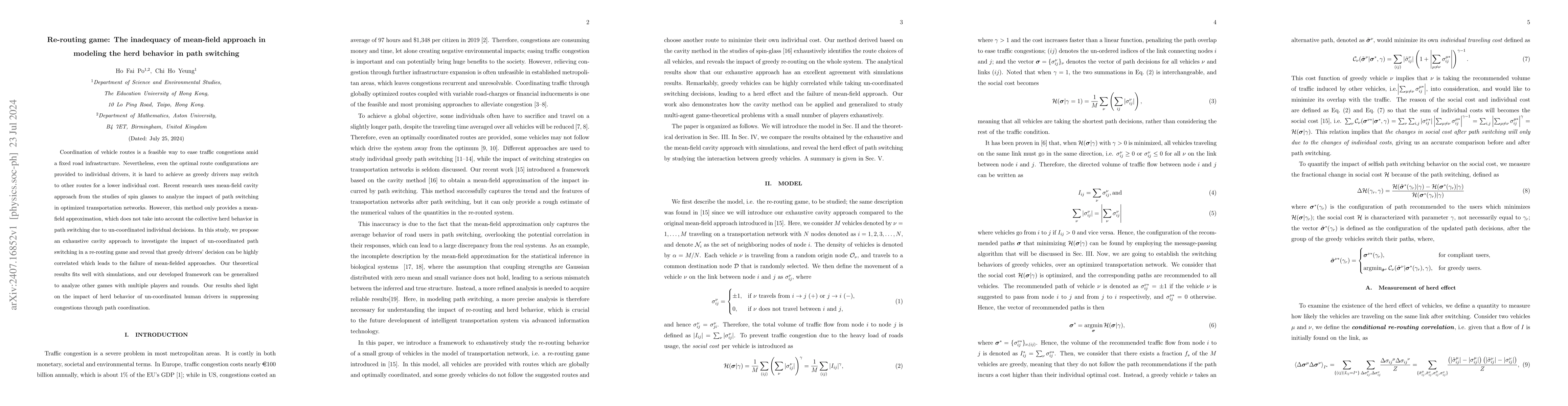 Thumbnail for Re-routing game: The inadequacy of mean-field approach in modeling the
  herd behavior in path switching