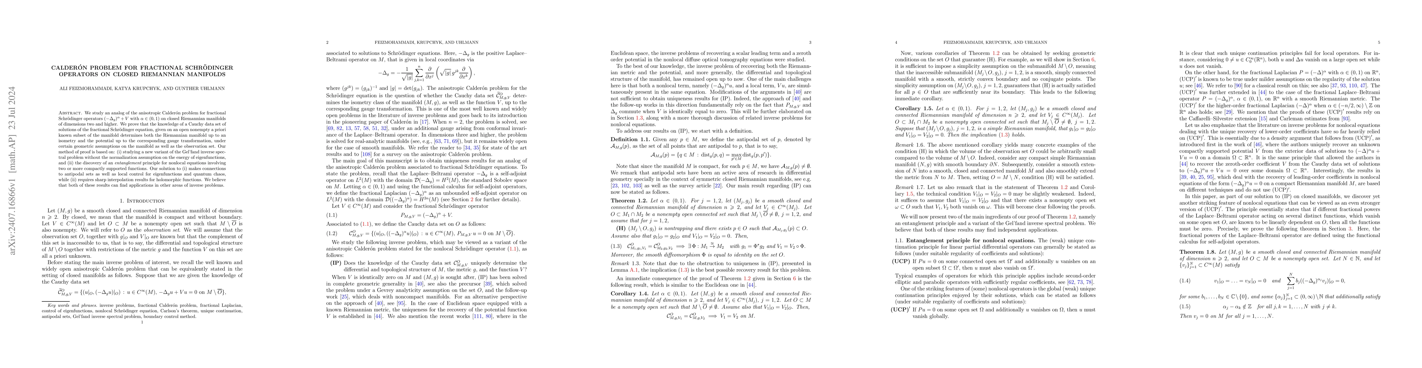 Thumbnail for Calderón problem for fractional Schrödinger operators on closed
  Riemannian manifolds
