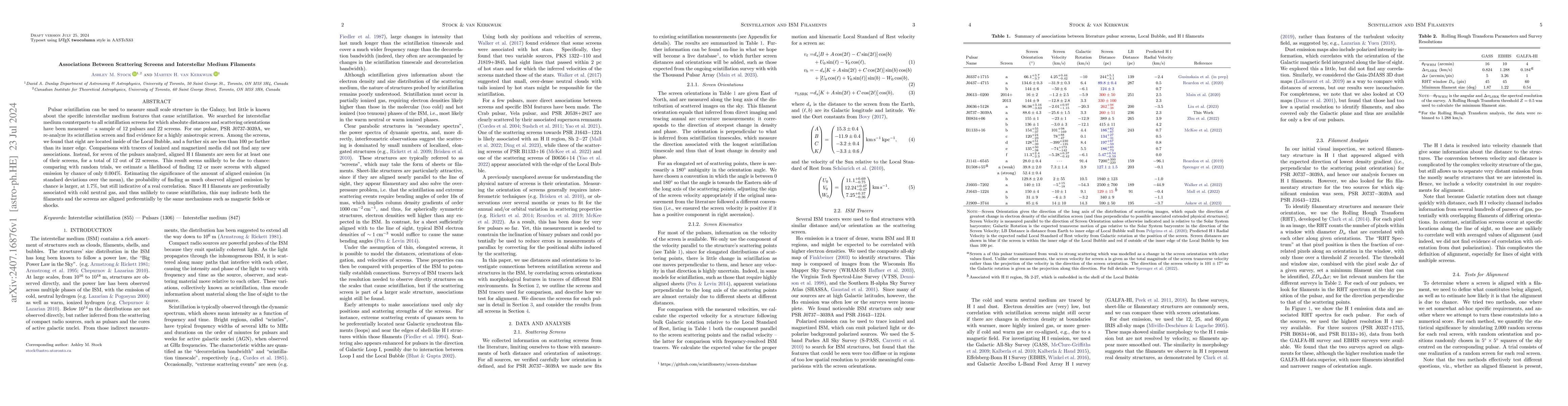 Thumbnail for Associations Between Scattering Screens and Interstellar Medium
  Filaments