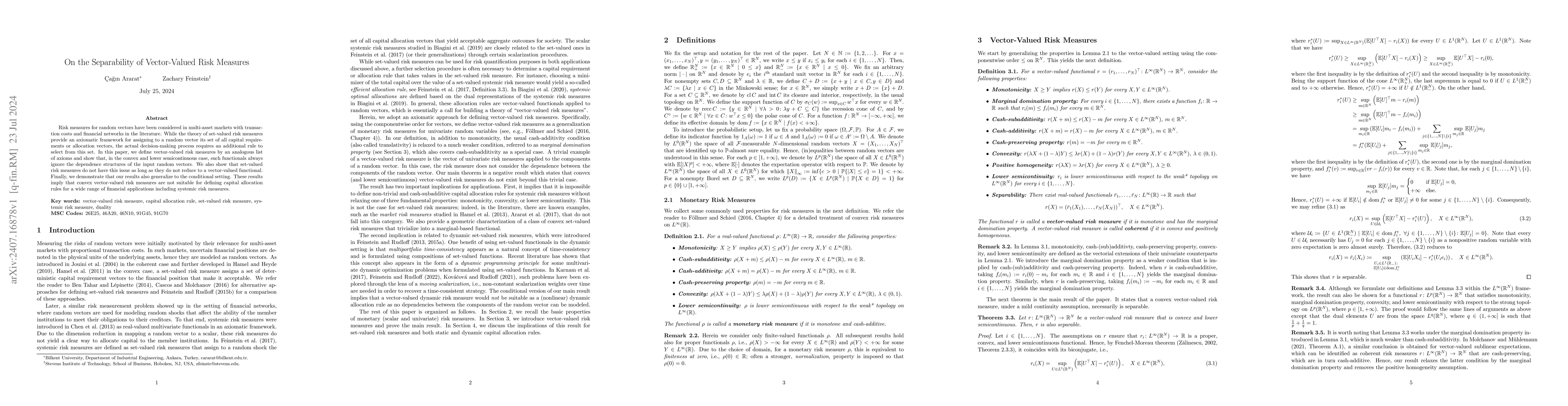 Thumbnail for On the Separability of Vector-Valued Risk Measures