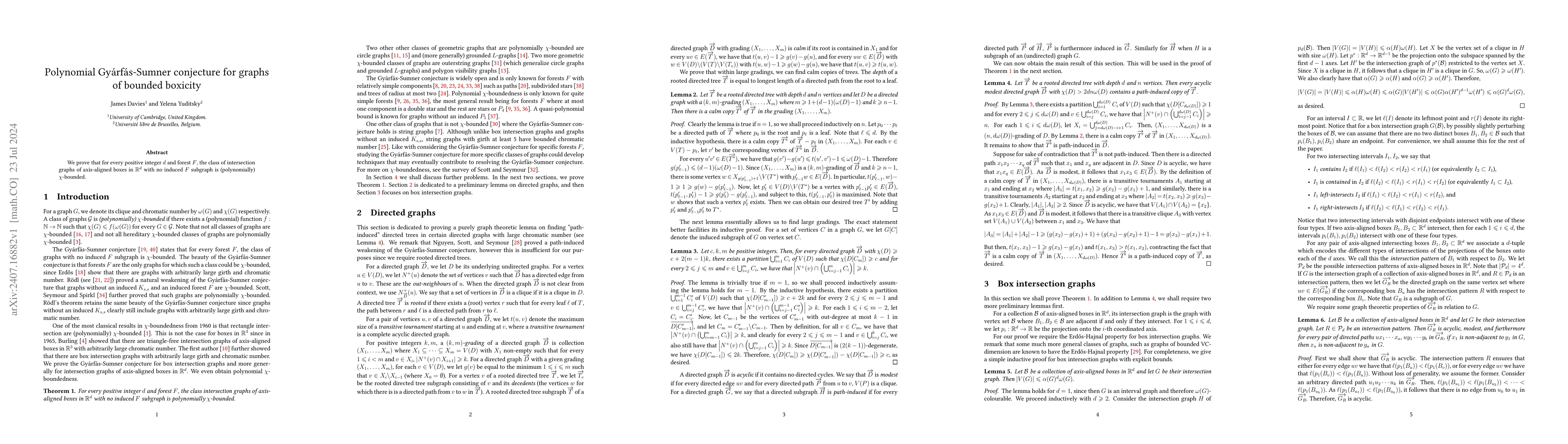 Thumbnail for Polynomial Gyárfás-Sumner conjecture for graphs of bounded boxicity