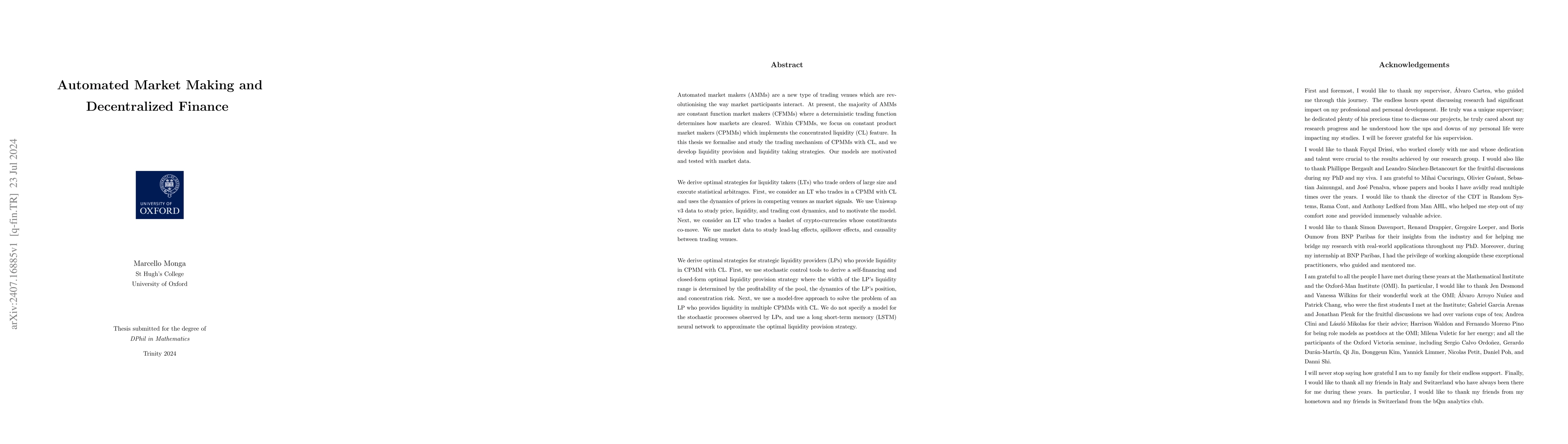 Thumbnail for Automated Market Making and Decentralized Finance