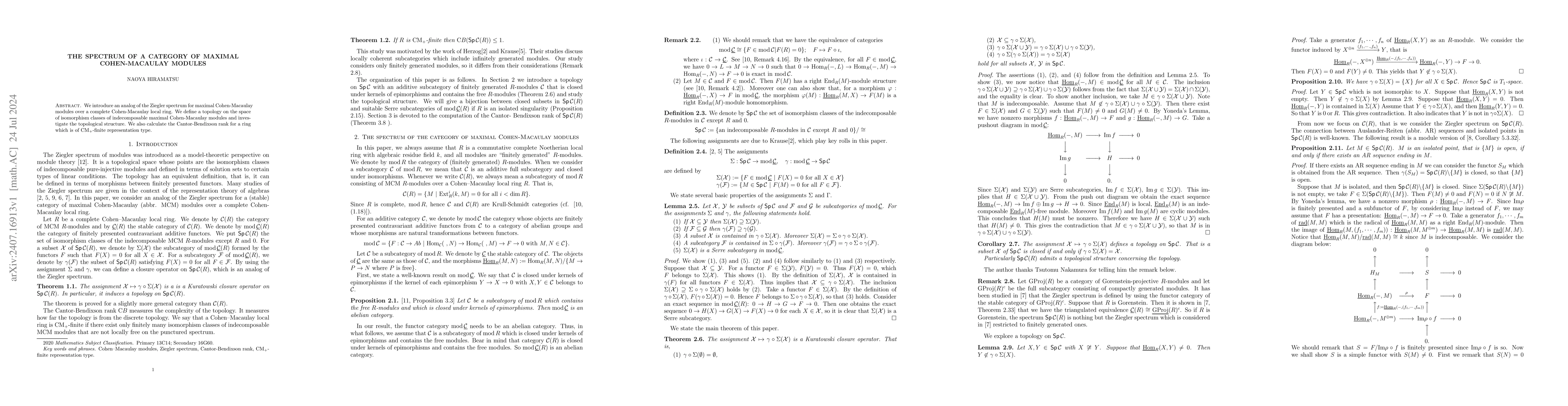 Thumbnail for The spectrum of a category of maximal Cohen-Macaulay modules