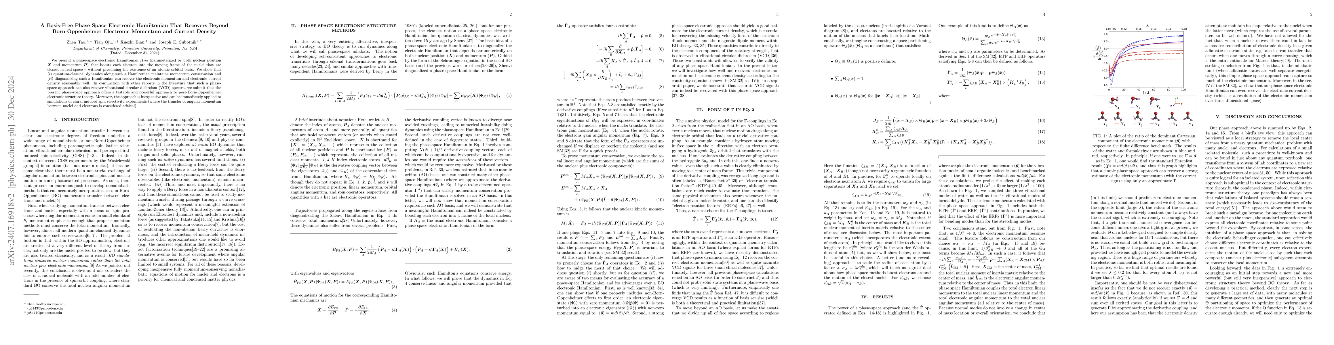 Thumbnail for A Basis-Free Phase Space Electronic Hamiltonian That Recovers Beyond
  Born-Oppenheimer Electronic Momentum and Current Density