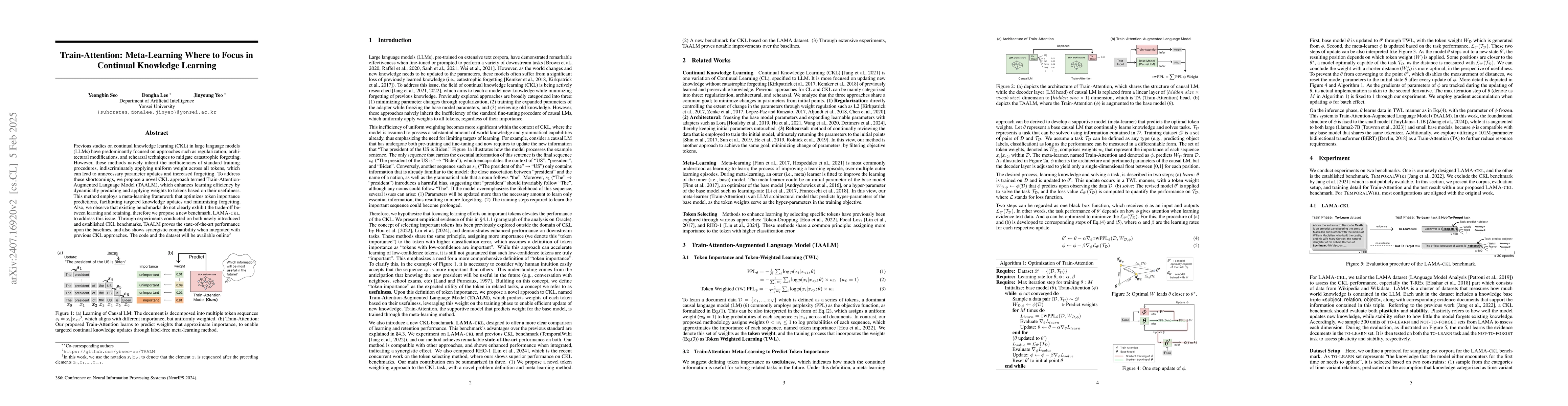 Thumbnail for Train-Attention: Meta-Learning Where to Focus in Continual Knowledge
  Learning
