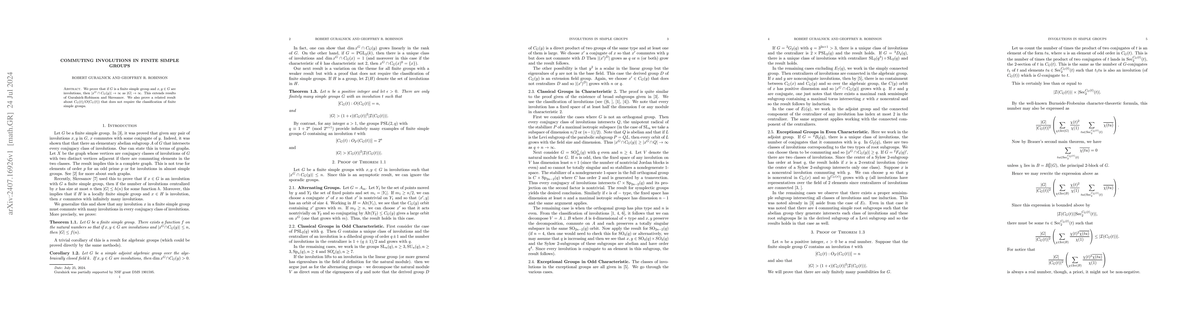Thumbnail for Commuting Involutions in Finite Simple Groups