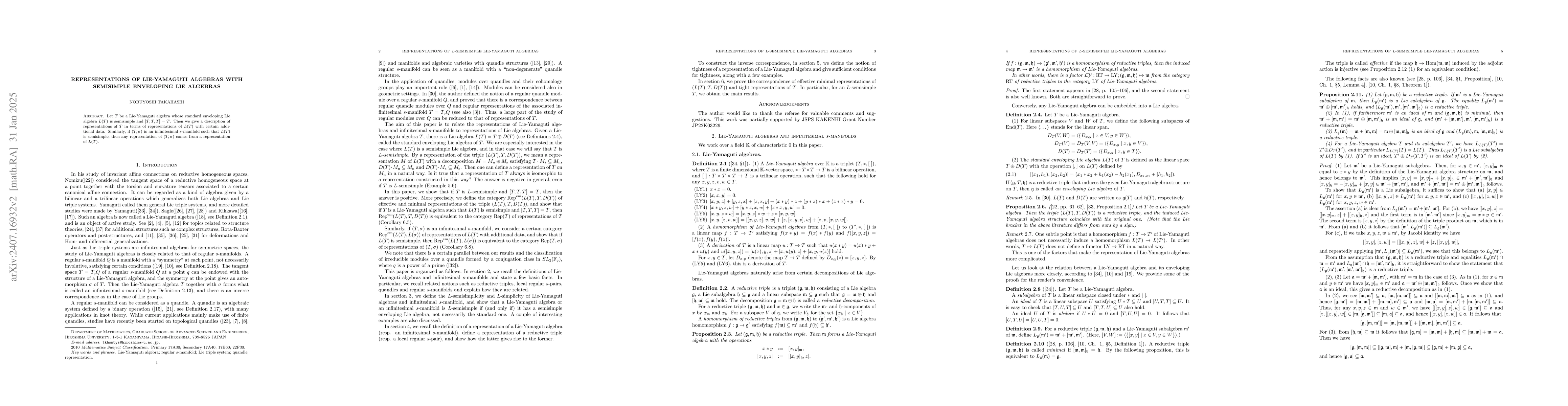 Thumbnail for Representations of Lie-Yamaguti algebras with semisimple enveloping Lie
  algebras