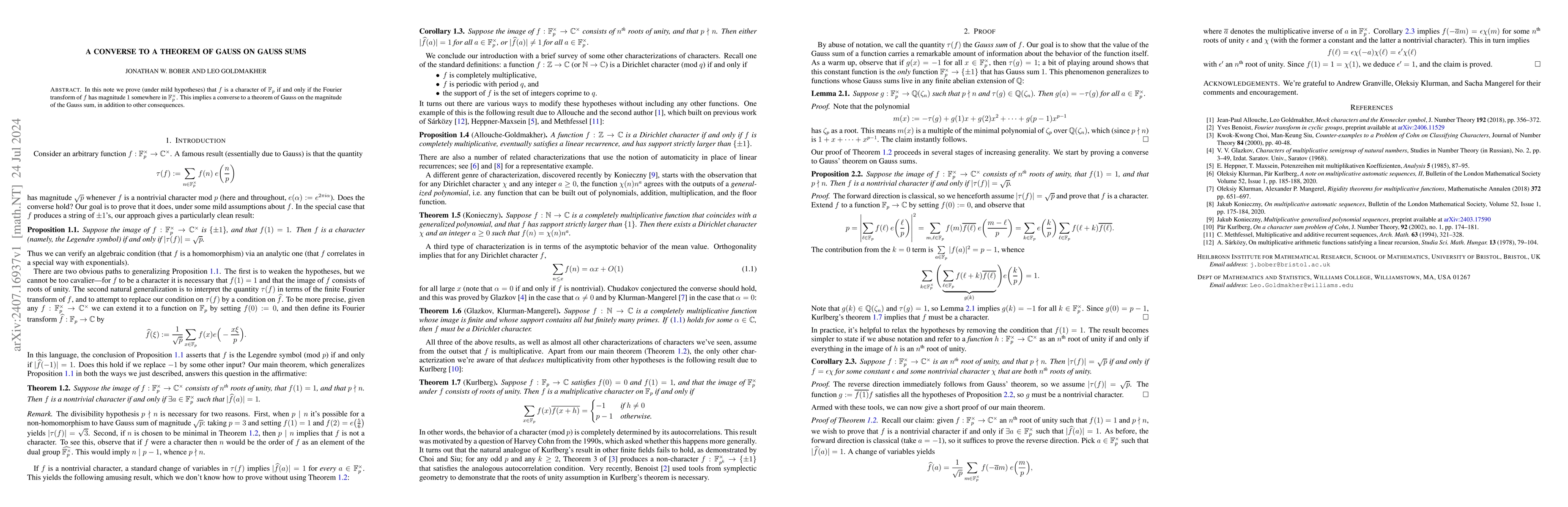 Thumbnail for A converse to a theorem of Gauss on Gauss sums