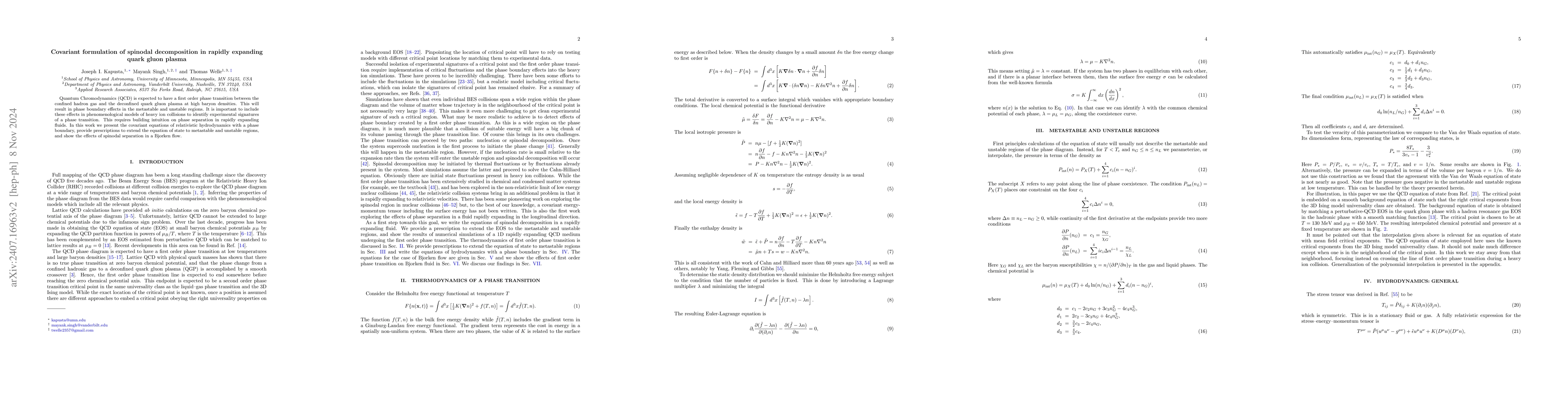 Thumbnail for Covariant formulation of spinodal decomposition in rapidly expanding
  quark gluon plasma