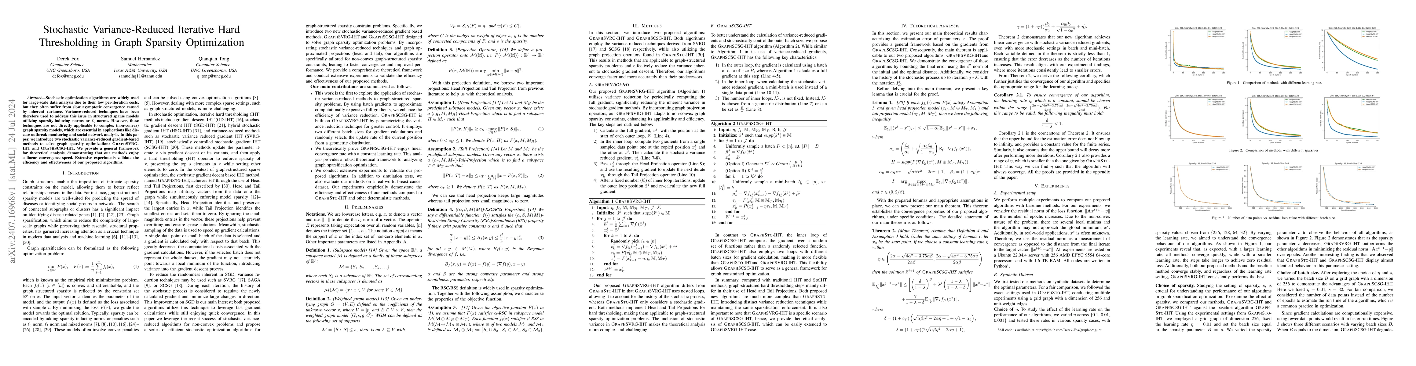 Thumbnail for Stochastic Variance-Reduced Iterative Hard Thresholding in Graph
  Sparsity Optimization