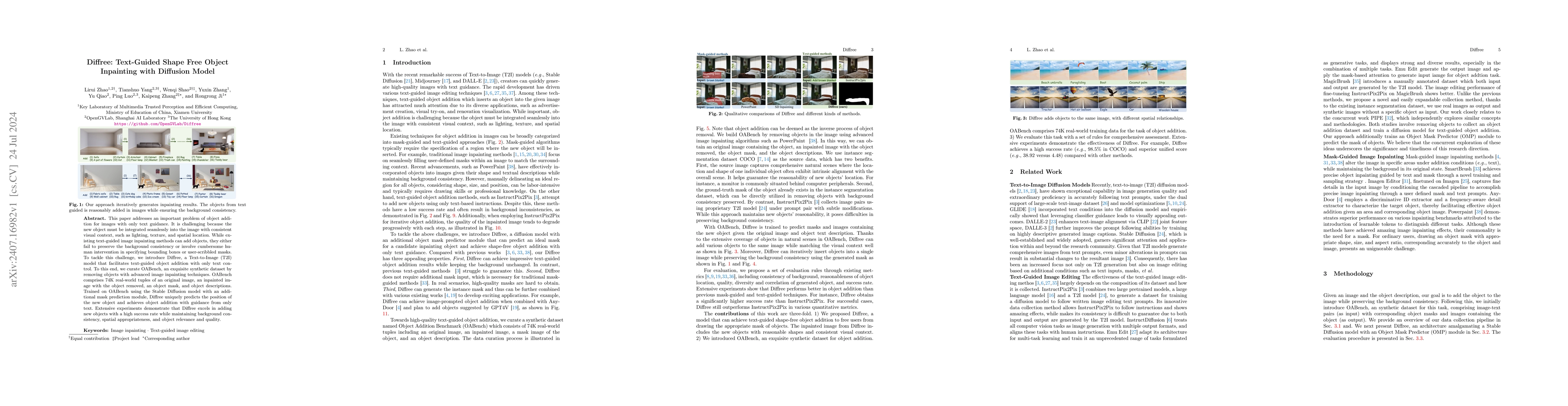 Thumbnail for Diffree: Text-Guided Shape Free Object Inpainting with Diffusion Model