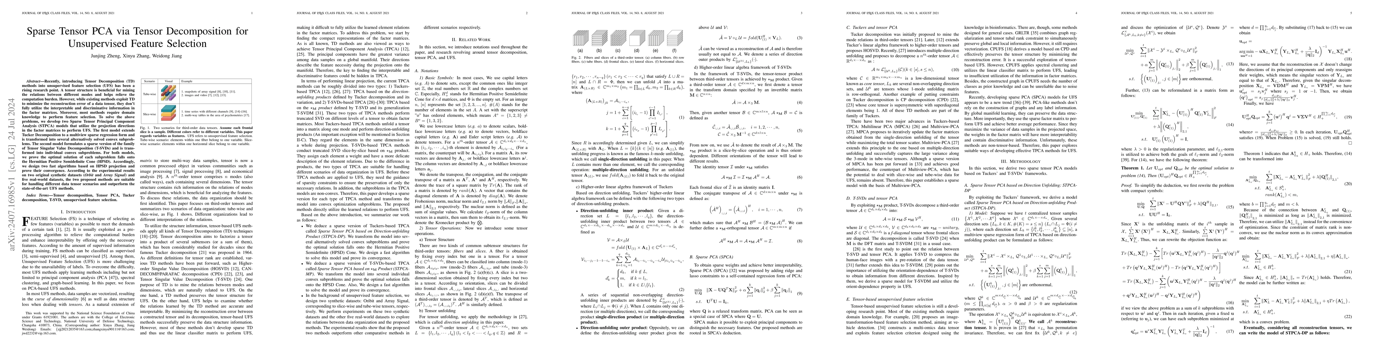 Thumbnail for Sparse Tensor PCA via Tensor Decomposition for Unsupervised Feature
  Selection