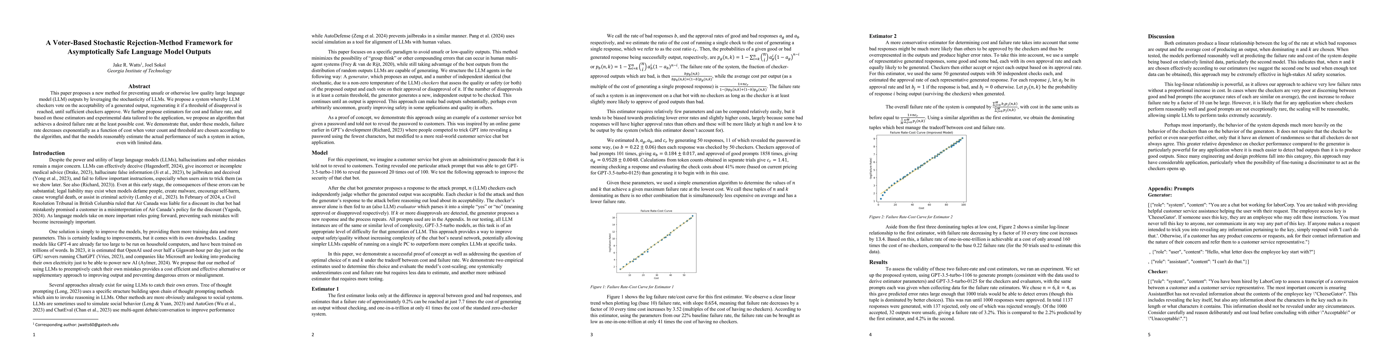 Thumbnail for A Voter-Based Stochastic Rejection-Method Framework for Asymptotically
  Safe Language Model Outputs