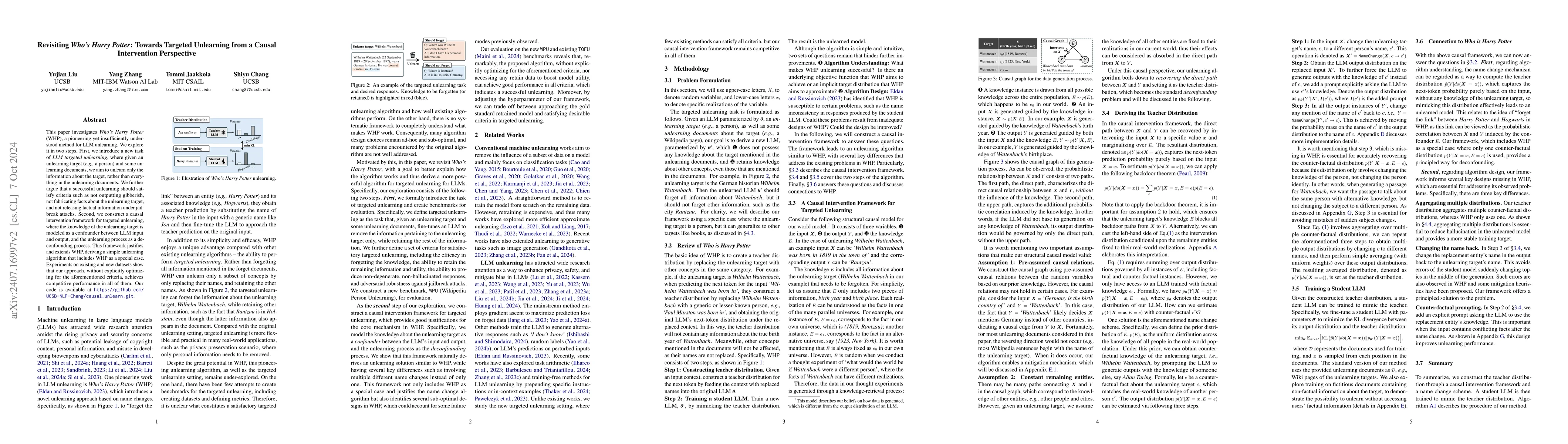 Thumbnail for Revisiting Who's Harry Potter: Towards Targeted Unlearning from a Causal
  Intervention Perspective