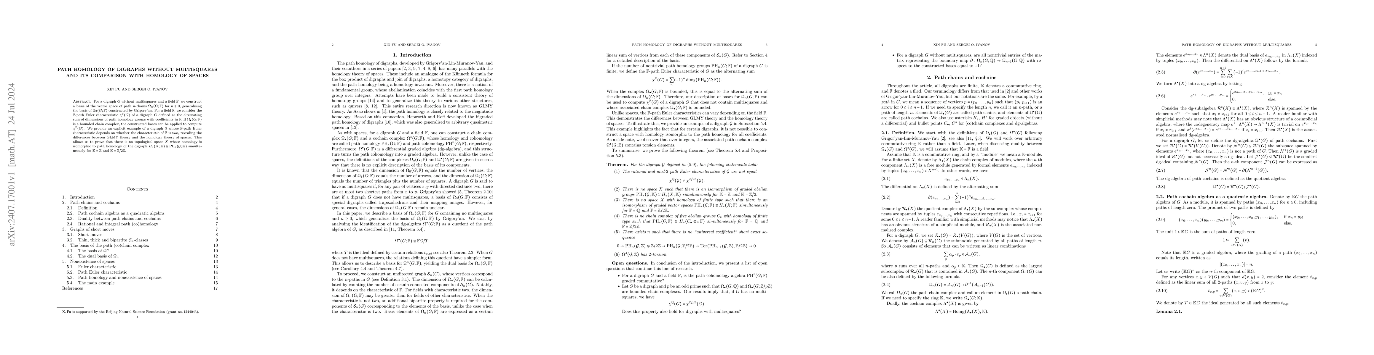 Thumbnail for Path homology of digraphs without multisquares and its comparison with
  homology of spaces
