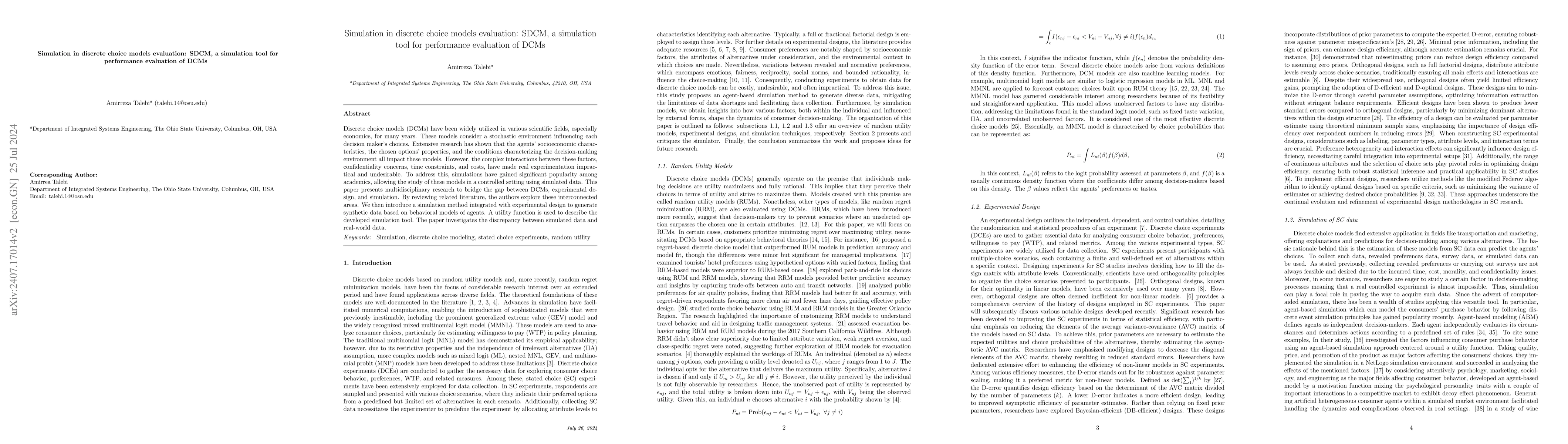 Thumbnail for Simulation in discrete choice models evaluation: SDCM, a simulation tool
  for performance evaluation of DCMs